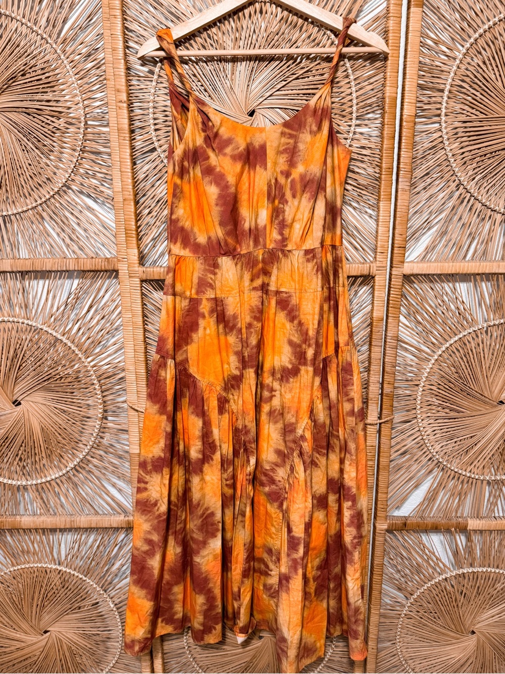 Ulla Johnson Valentina Tie-Dye Orange Brown & Green Midi Maxi Sundress SZ 8 - Picture 9 of 9